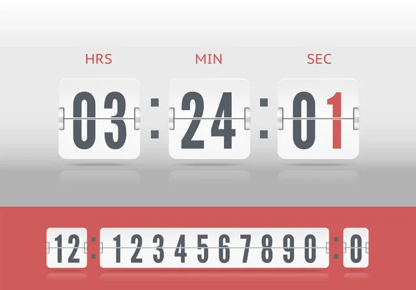 Wit scorebord nummer lettertype. Analoge luchthaven countdown timer. Vector vintage flip klok tijd teller — Stockvector
