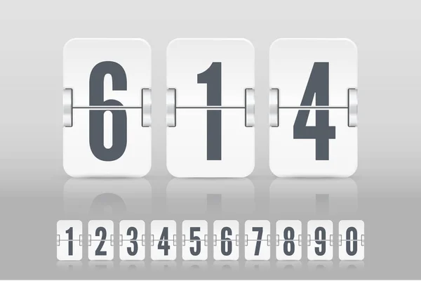 Set of white flip score board numbers with reflections for countdown timer or calendar. 설계에 필요 한 반사기. — 스톡 벡터