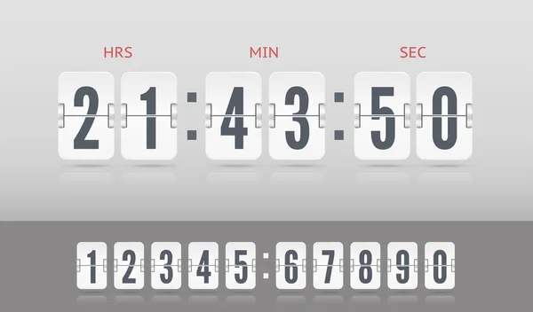 Vector modern ui old countdown timer. White scoreboard number font. Coming soon web page design with flip time counter. — Stock Vector