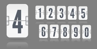 Mekanik skor tabelasında farklı yüksekliklerde yansımaları olan beyaz sayılar kümesi. Vektör şablonu