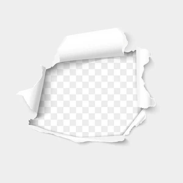 Díra v listu papíru izolované na průhledném pozadí — Stockový vektor