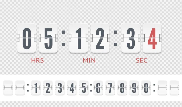 White scoreboard countdown number font. Reloj de tablero de puntuación de diseño retro. Vintage flip reloj tiempo contador vector plantilla. — Archivo Imágenes Vectoriales