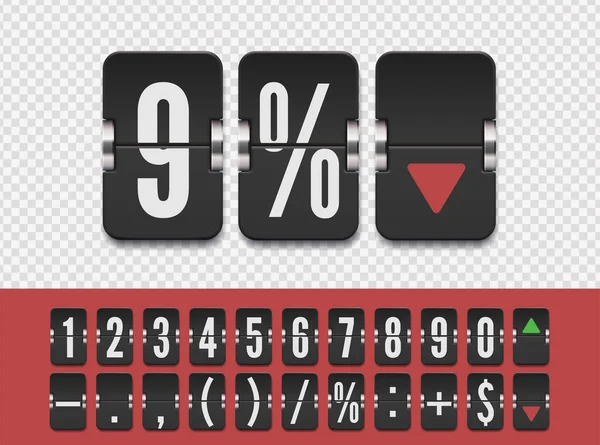 Analoge flip airport board voor countdown timer. Effectenbeurs vector mechaniekbord. Flip nummer en symbool scorebord — Stockvector