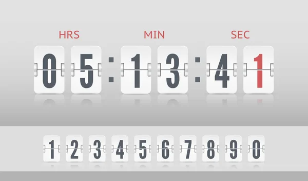 Винтажный вектор счетчика времени flip искушает. Белый счетчик номер шрифта. Ретро-дизайн часов. — стоковый вектор