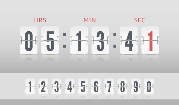 Vintage flip clock time counter vector template. White scoreboard countdown number font. Retro design score board clock. — Stock Vector