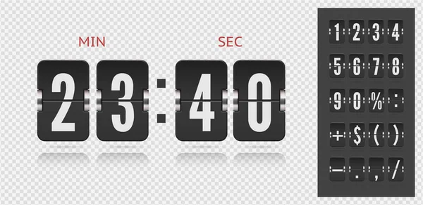 투명 벡터 템플릿의 플립 카운트 다운 번호. 시간 대역폭이야. 스코어보드 번호 기호 글꼴. — 스톡 벡터