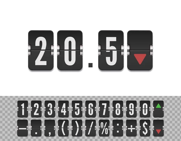 Analogové odpočítávání písma. Obrátit písmo čísel pro informační stránku čítače času. Šablona vektoru časoměru symbolů ročníku. — Stockový vektor