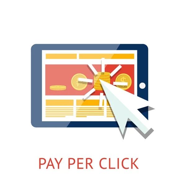 Illustrazione pay per click con tablet — Vettoriale Stock