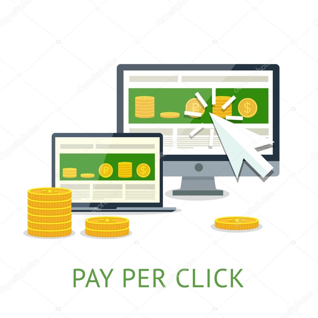 Pay per click illustration with pc and notebook