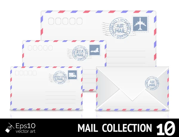 Enveloppe postale aérienne avec timbre postal isolé sur fond blanc . — Image vectorielle
