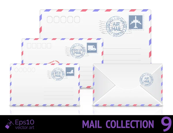 Luftpost-Umschlag mit Briefmarke isoliert auf weißem Hintergrund. — Stockvektor
