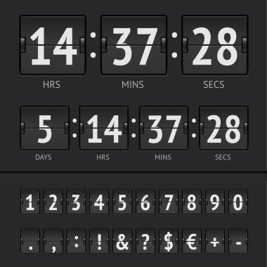 Vector countdown timer and scoreboard numbers clipart