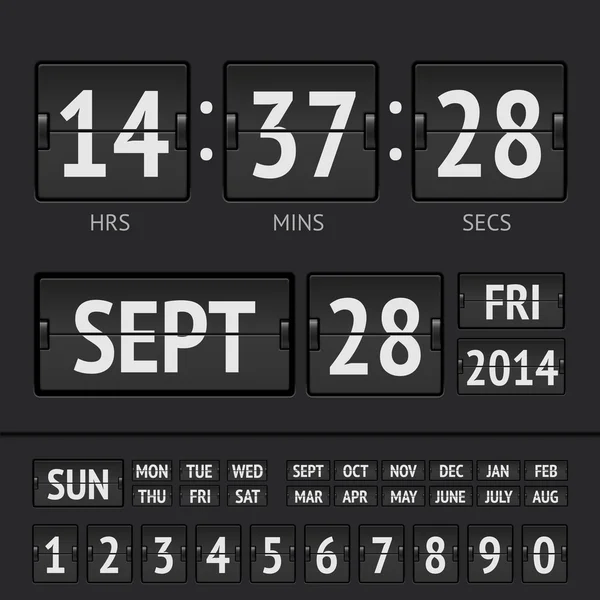 Tableau de bord noir analogique minuterie de semaine numérique — Image vectorielle