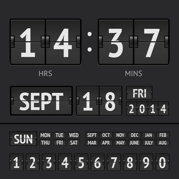 Painel de avaliação analógico preto digital semana temporizador — Vetor de Stock