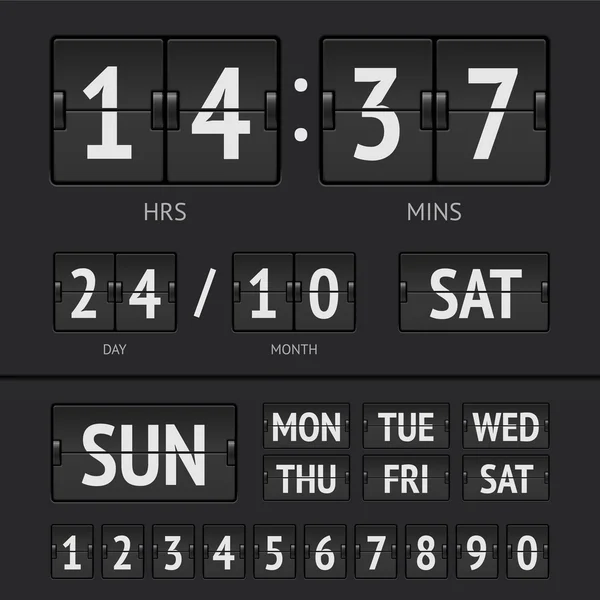 Analog black scoreboard digital week timer — Stock Vector