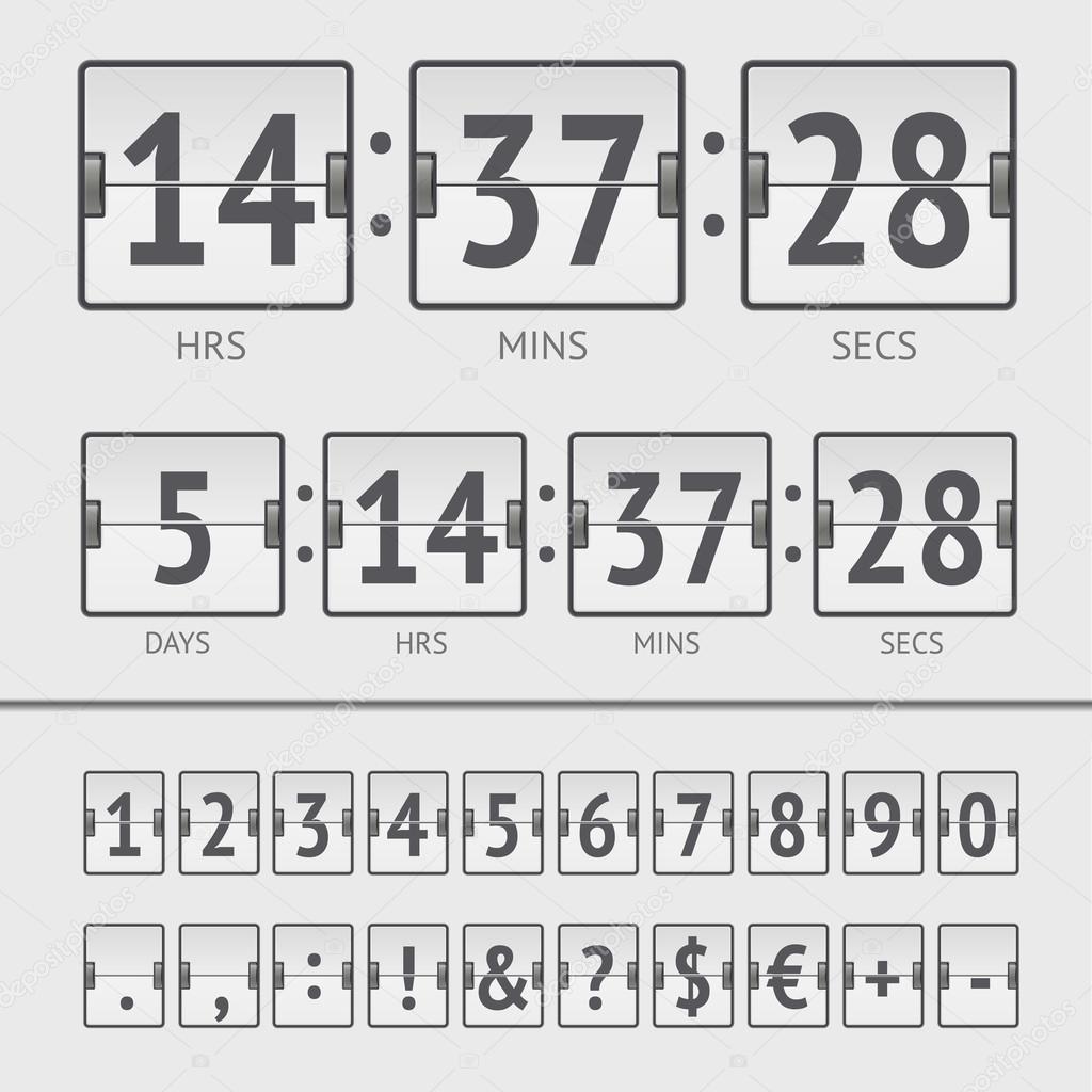 Vector countdown timer and scoreboard numbers