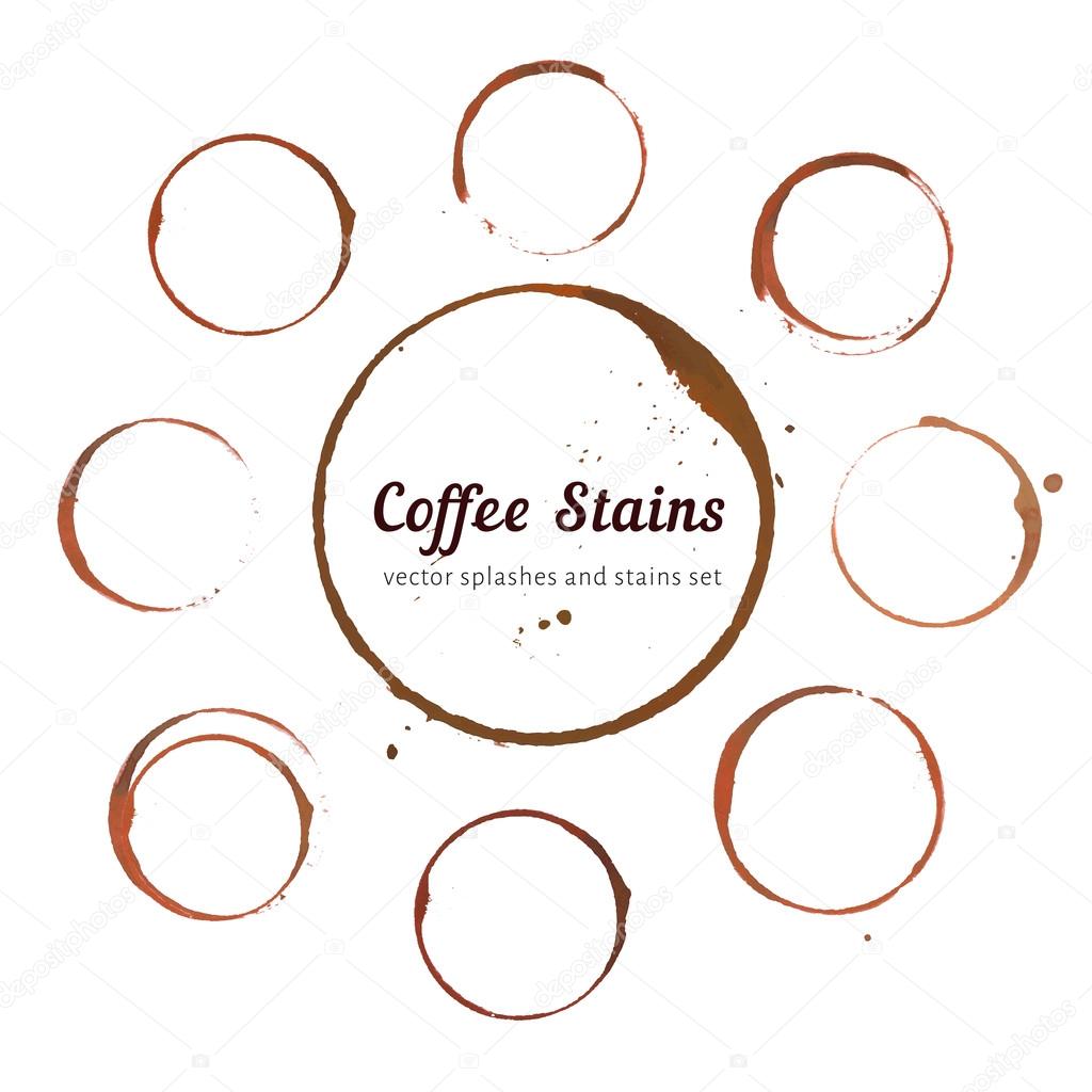 Vector set of coffee stain circles, splashes and spot isolated on white background.  You can use it like frames for your text