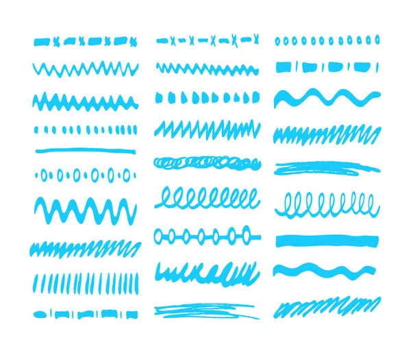 Marcador azul trazos conjunto — Archivo Imágenes Vectoriales