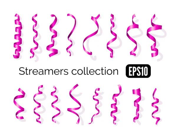 Coleção de streamers cor-de-rosa e fitas isoladas em branco — Vetor de Stock