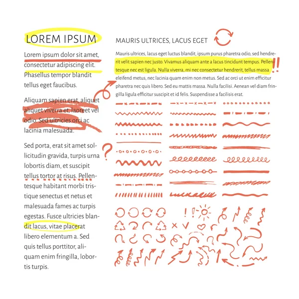 Markeerstift elementen met tekstindeling — Stockvector