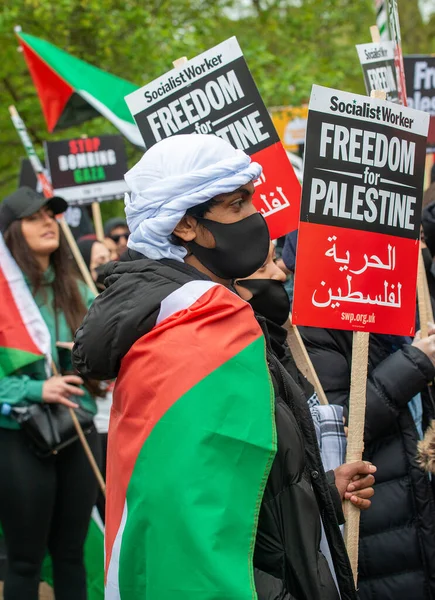 Londres Royaume Uni Mai 2021 Manifestants Pro Palestiniens Avec Des — Photo