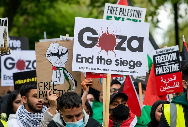 Londres Royaume Uni Mai 2021 Manifestants Pro Palestiniens Avec Des — Photo