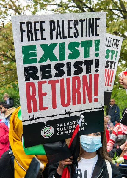 Londra Regno Unito Maggio 2021 Manifestante Pro Palestina Con Firma — Foto Stock
