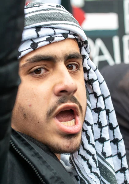 Λονδίνο Ηνωμένο Βασίλειο Μαΐου 2021 Διαδηλωτής Υπέρ Της Παλαιστίνης Στο — Φωτογραφία Αρχείου