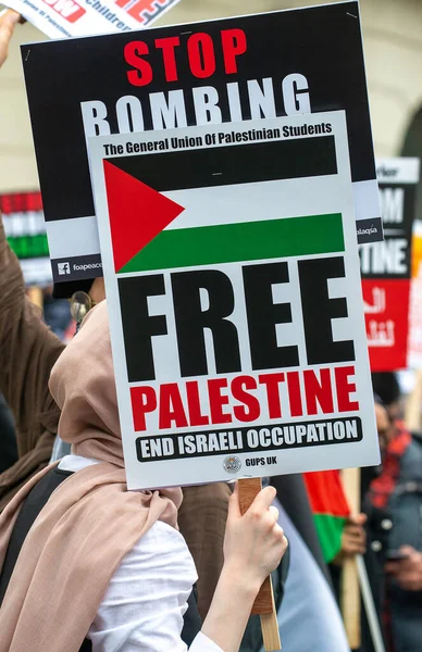 Londres Royaume Uni Mai 2021 Manifestation Pro Palestinienne Avec Pancarte — Photo