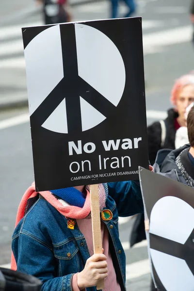 Londyn Wielka Brytania Stycznia 2020 Znak Anty Wojenny Demonstracji War — Zdjęcie stockowe