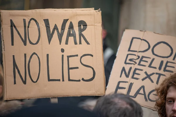 London 11Th January 2020 War Protest Sign War Iran Demonstration — Stock Photo, Image