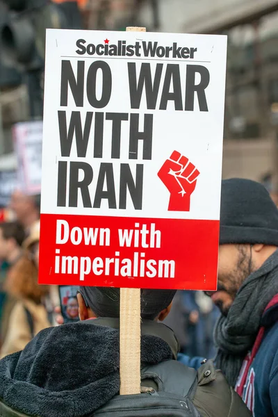 Londýn Velká Británie Ledna2020 War Protest Sign War Iran Demonstration — Stock fotografie