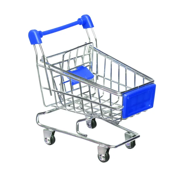 Modré nákupní vozík izolovaných na bílém pozadí — Stock fotografie
