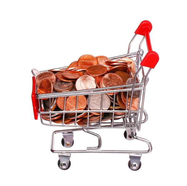 Money  in Shopping Cart Isolated On White Background — Stock Photo, Image