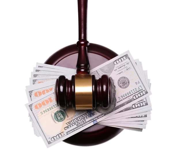 Judge gavel and money isolated on white background. — Stock Photo, Image