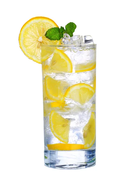 Glass Of Cold lemon Drink with ice isolated on white background — Stock Photo, Image