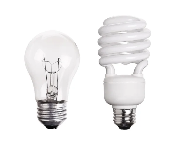 Флуоресцентний світло лампи CFL ізольовані на білому тлі — стокове фото