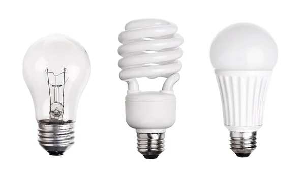 Sett med LED CFL-fluorescerende lett bulb isolert på hvit bakside – stockfoto