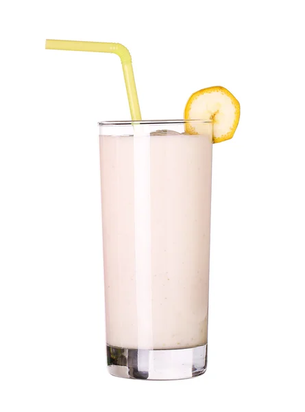 Sağlıklı smoothies muz lezzet üzerinde beyaz backg izole bardak — Stok fotoğraf