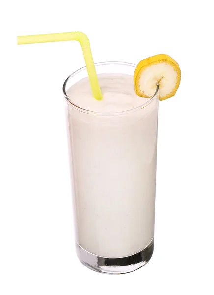 Sağlıklı smoothies muz lezzet üzerinde beyaz backg izole bardak — Stok fotoğraf