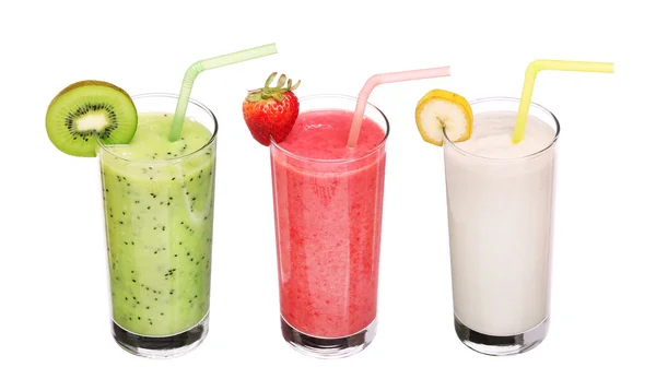 Gesundes Glas Smoothies Sammlung Geschmack isoliert auf weißem b — Stockfoto