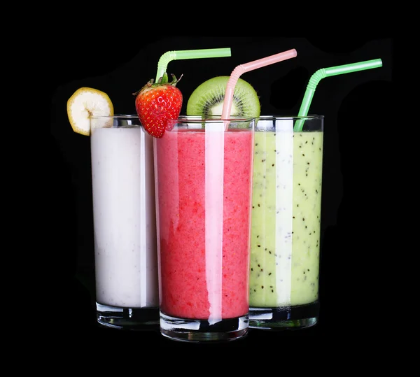 Saludable vaso de smoothies colección sabor sobre fondo negro — Foto de Stock