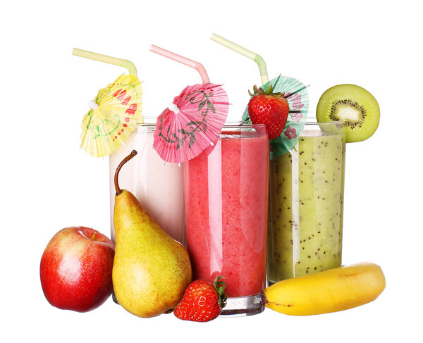 здоровый стакан смузи коллекции вкус изолирован на белом Б
