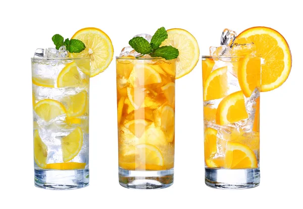 Glas kalten Eistees und Limonade-Drink-Kollektion isoliert auf — Stockfoto