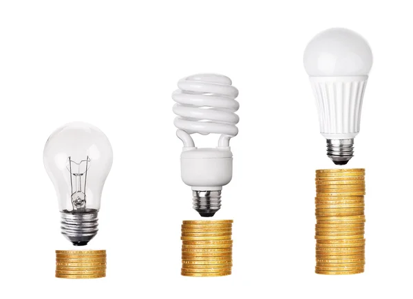 Sett med LED CFL-fluorescerende lett bulb isolert på hvit bakside – stockfoto