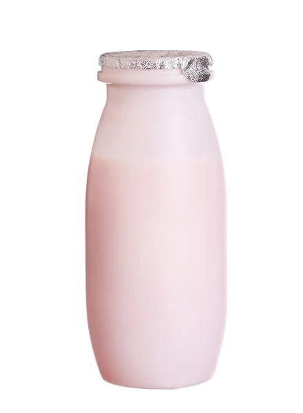 Beyaz arka plan üzerinde izole probiyotik süt yoğurt içki şişesi