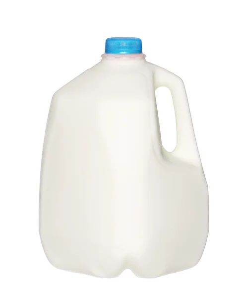 Galon mleka butelki z blue Cap na białym tle na białym tle. — Zdjęcie stockowe