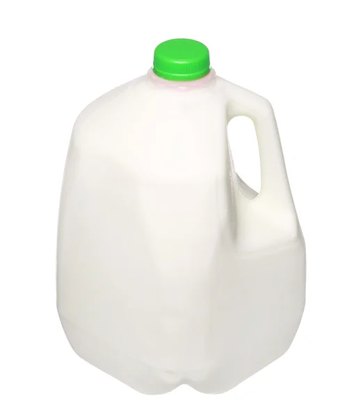 Bouteille de lait gallon avec bouchon vert isolé sur fond blanc . — Photo