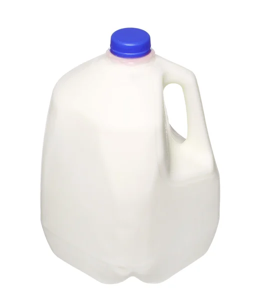 Galon mleka butelki z blue Cap na białym tle na białym tle. — Zdjęcie stockowe