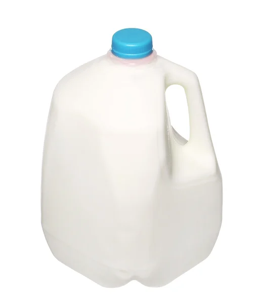 Garrafa de leite de galão com tampa azul isolado no fundo branco . — Fotografia de Stock